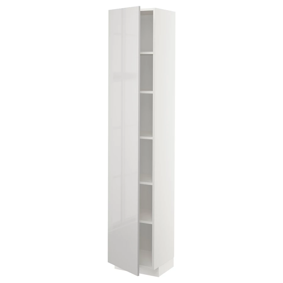 Высокий кухонный шкаф с полками - IKEA METOD/МЕТОД ИКЕА, 200х37х40 см, белый/светло-серый глянцевый (изображение №1)