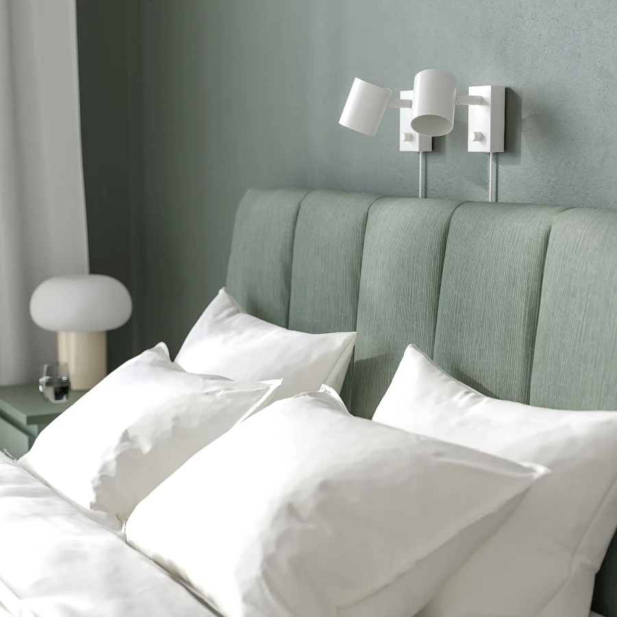 Каркас кровати мягкий с матрасом - IKEA TÄLLÅSEN/TALLASEN, 200х140 см, матрас жесткий, серо-зеленый, ТЭЛЛАСОН ИКЕА (изображение №6)