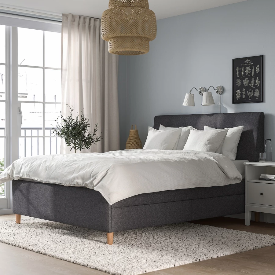 Кровать с мягкой обивкой и выдвижными ящиками - IKEA IDANÄS/IDANAS, 200х160 см, темно-серый, ИДАНЭС ИКЕА (изображение №2)