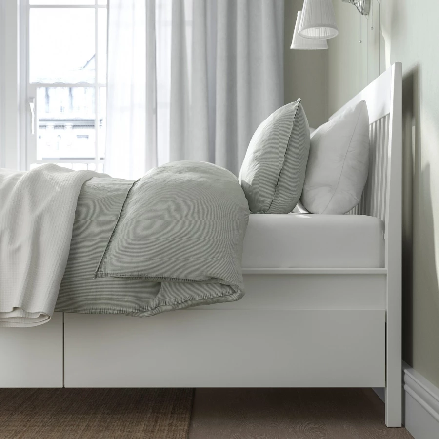 Каркас кровати с выдвижными ящиками - IKEA IDANÄS/IDANAS/LINDBÅDEN/LINDBADEN, 200х160 см, белый, ИДАНЭС/ЛИНДБАДЕН ИКЕА (изображение №5)
