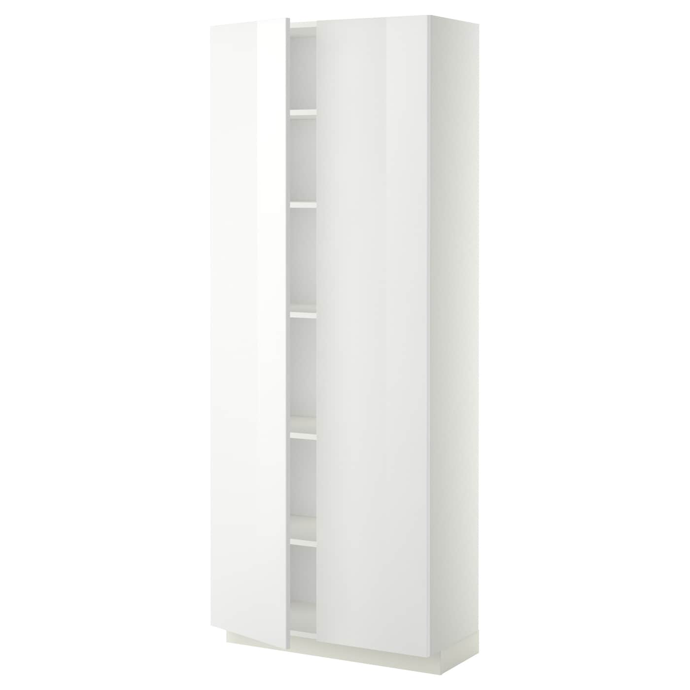 Высокий кухонный шкаф с полками - IKEA METOD/МЕТОД ИКЕА, 200х37х80 см, белый глянцевый