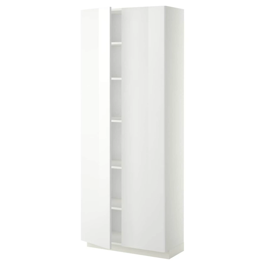 Высокий кухонный шкаф с полками - IKEA METOD/МЕТОД ИКЕА, 200х37х80 см, белый глянцевый (изображение №1)