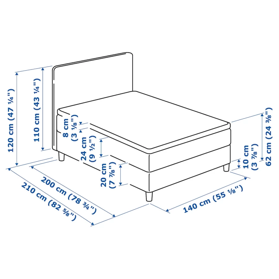 Кровать - IKEA DUNVIK, 200х140 см,  темно-серый, ДУНВИК ИКЕА (изображение №11)