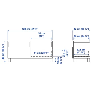 Тумба под ТВ с ящиками - IKEA BESTÅ/BESTA/БЕСТО ИКЕА, 42х48х120 см, белый