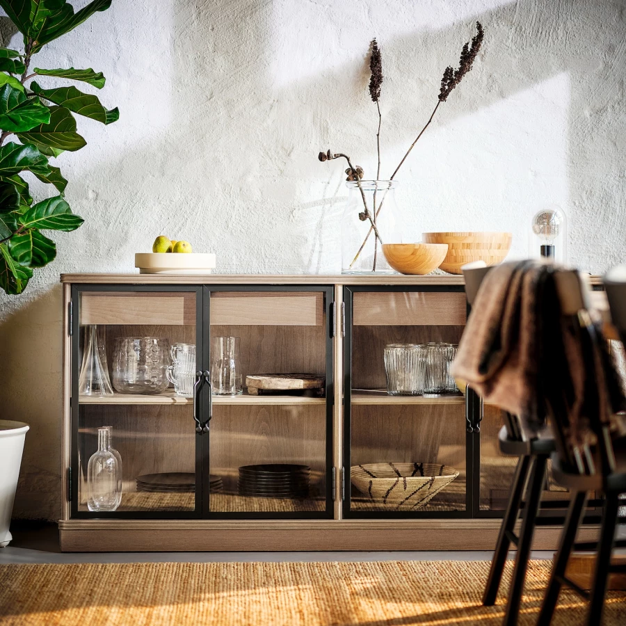 Шкаф для хранения  - LANESUND IKEA/ ЛАНЕСУНД ИКЕА, 161x47x81 см, коричневый/прозрачный (изображение №2)