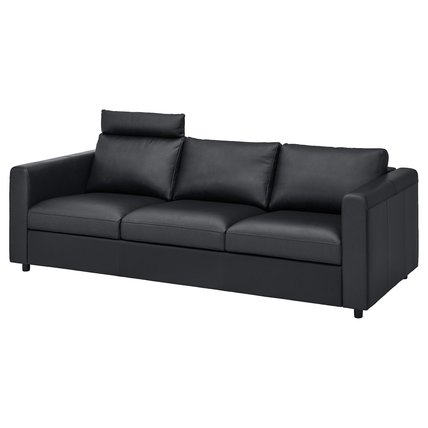 3-местный диван с подголовником - IKEA VIMLE, 241х98х80 см, черный, кожа, ВИМЛЕ ИКЕА