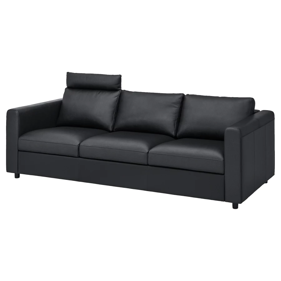 3-местный диван с подголовником - IKEA VIMLE, 241х98х80 см, черный, кожа, ВИМЛЕ ИКЕА (изображение №1)
