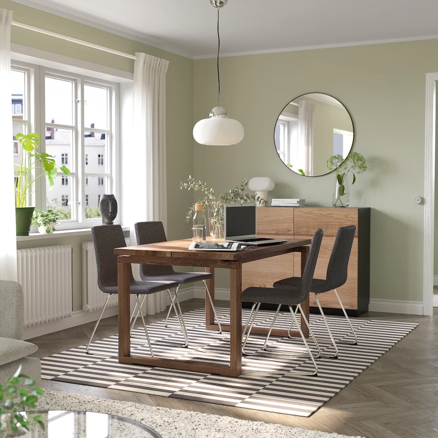 Стол и 4 стула - MÖRBYLÅNGA / LILLÅNÄS/LILLАNАS / MОRBYLАNGA IKEA/  МЁРБИЛОНГА / ЛИЛЛОНЭС ИКЕА,  140х85 см,  коричневый/ темно-серый (изображение №2)
