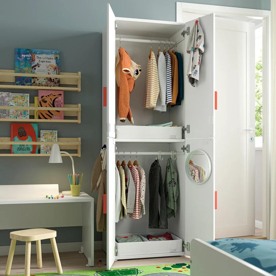 Шкаф детский - IKEA SMÅSTAD/SMASTAD, 60x42x181 см, белый/голубой, СМОСТАД ИКЕА (изображение №4)