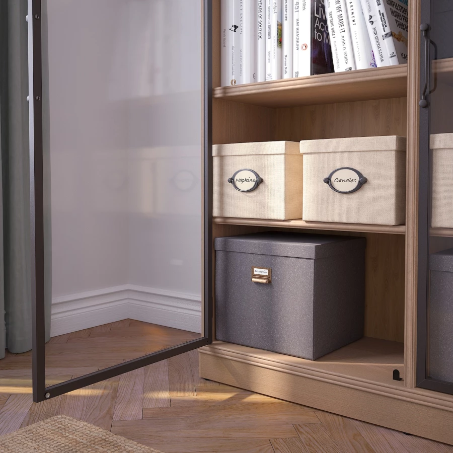 Шкаф для хранения  - LANESUND IKEA/ ЛАНЕСУНД ИКЕА, 121x37x152 см, коричневый/прозрачный (изображение №5)