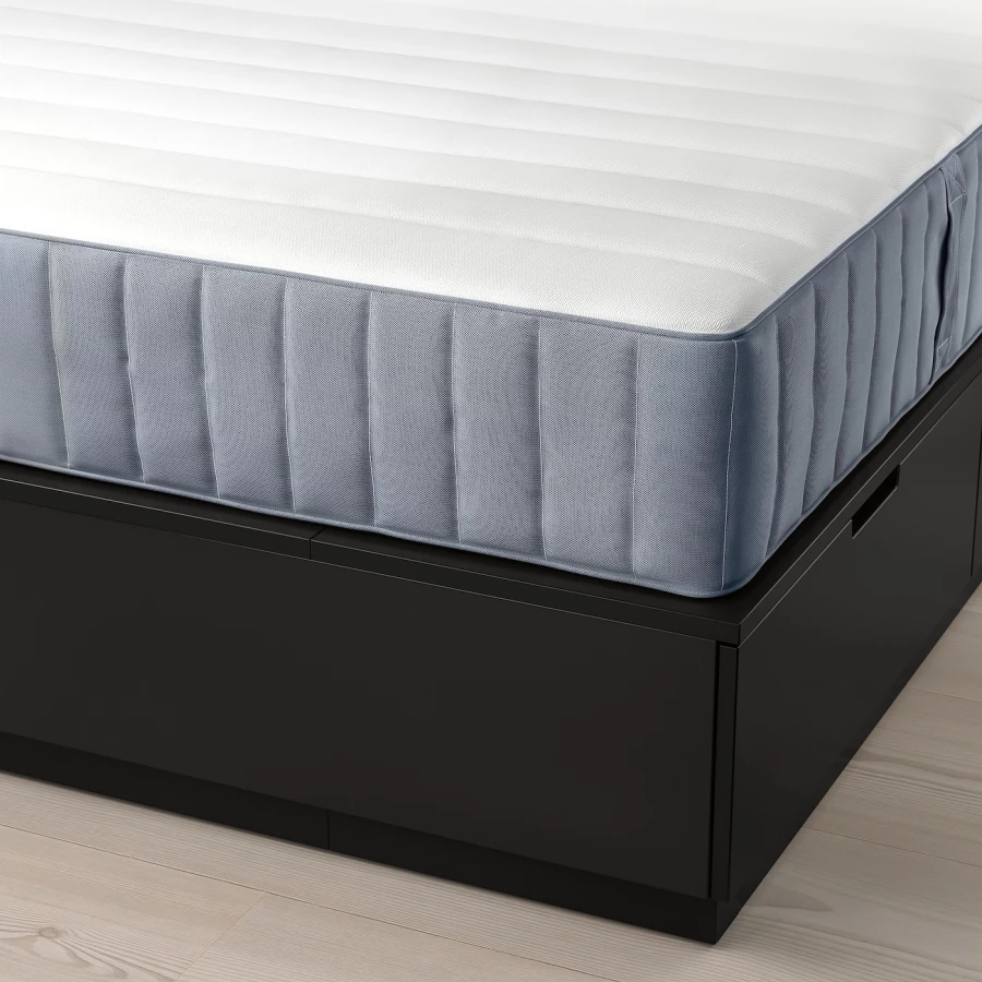 Каркас кровати с контейнером и матрасом - IKEA NORDLI, 200х140 см, матрас средне-жесткий, черный, НОРДЛИ ИКЕА (изображение №3)