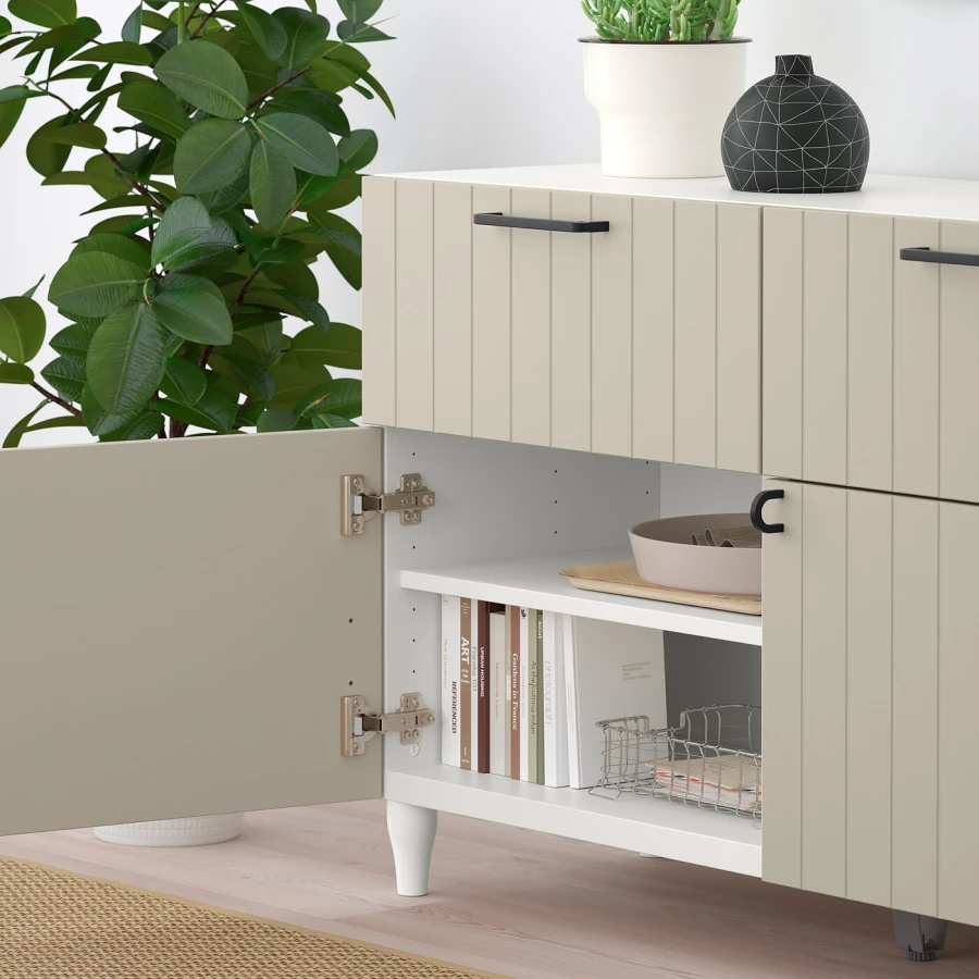 Комбинация для хранения - IKEA BESTÅ/BESTA, 120х42х74 см, серо-бежевый/белый, БЕСТО ИКЕА (изображение №7)