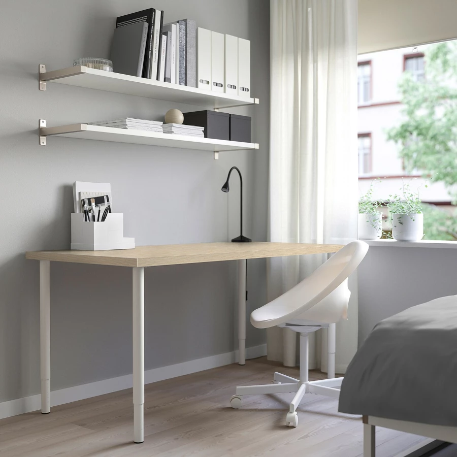 Письменный стол - IKEA MITTCIRKEL/OLOV/МИТЦИРКЕЛЬ/ОЛОВ ИКЕА, 140х60 см, сосна/белый (изображение №4)