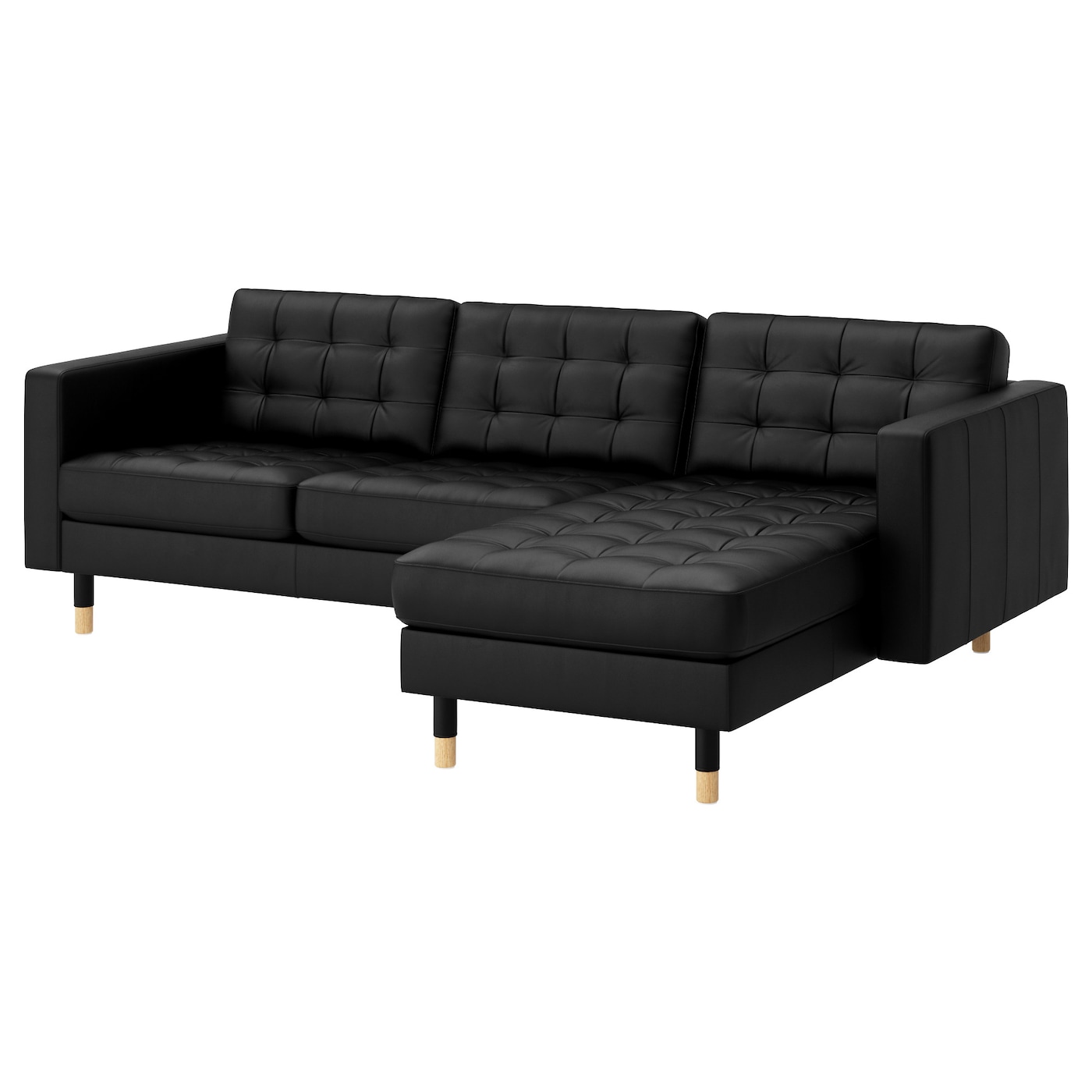 3-местный диван - IKEA LANDSKRONA, 89x240см, черный, кожа, ЛАНДСКРУНА ИКЕА