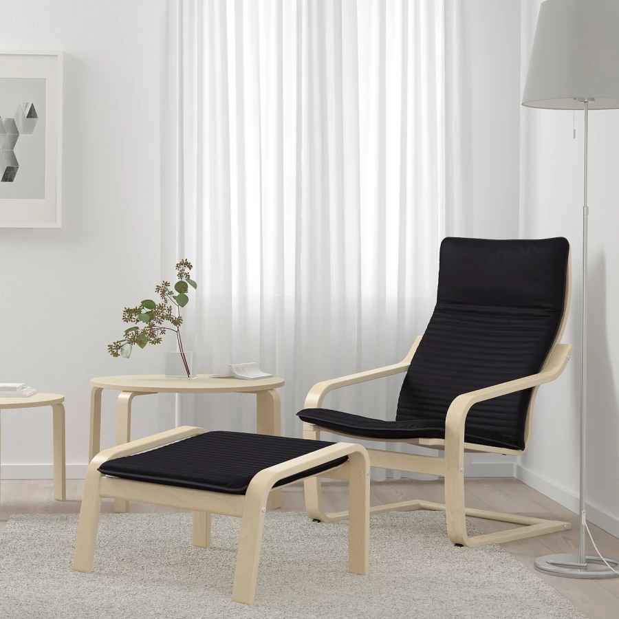 Кресло-качалка и табурет для ног - IKEA POÄNG/POANG/ПОЭНГ ИКЕА, 68х82х100 см, чёрный (изображение №4)