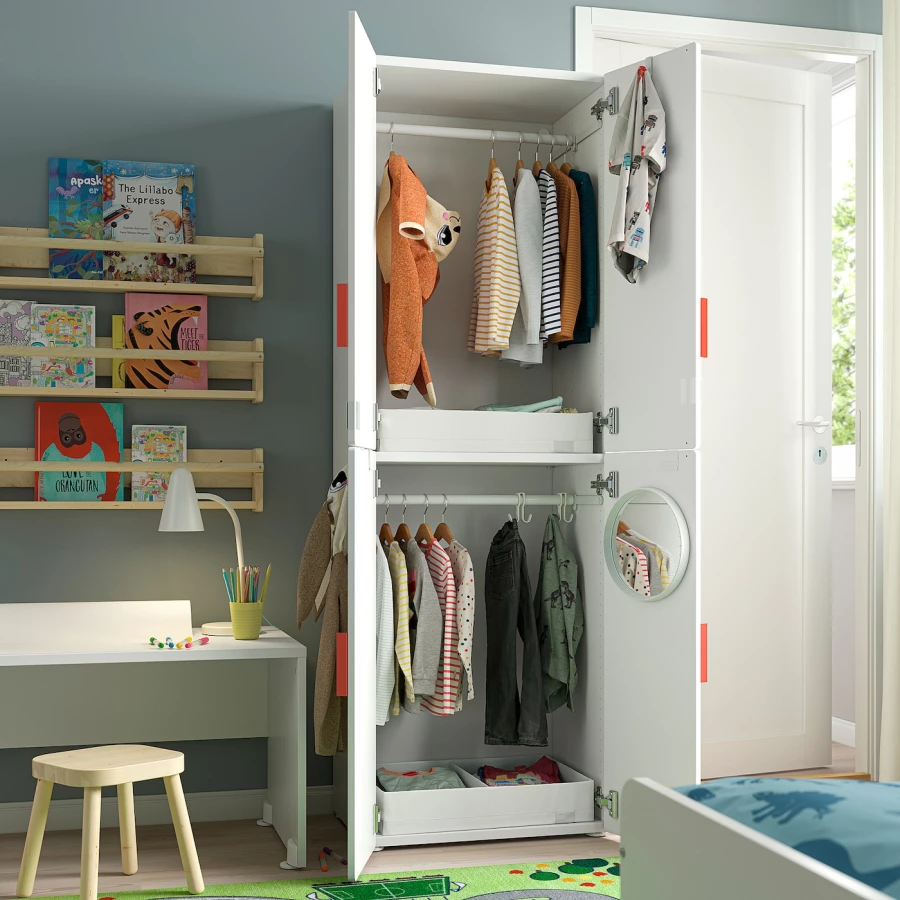 Шкаф детский - IKEA SMÅSTAD/SMASTAD, 60x42x181 см, белый/светло-коричневый, СМОСТАД ИКЕА (изображение №4)