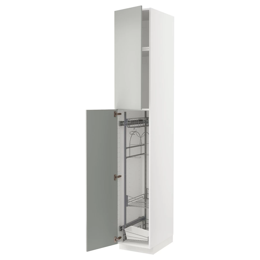 Высокий кухонный шкаф/бытовой - IKEA METOD/МЕТОД ИКЕА, 240х60х40 см, белый/серый (изображение №1)