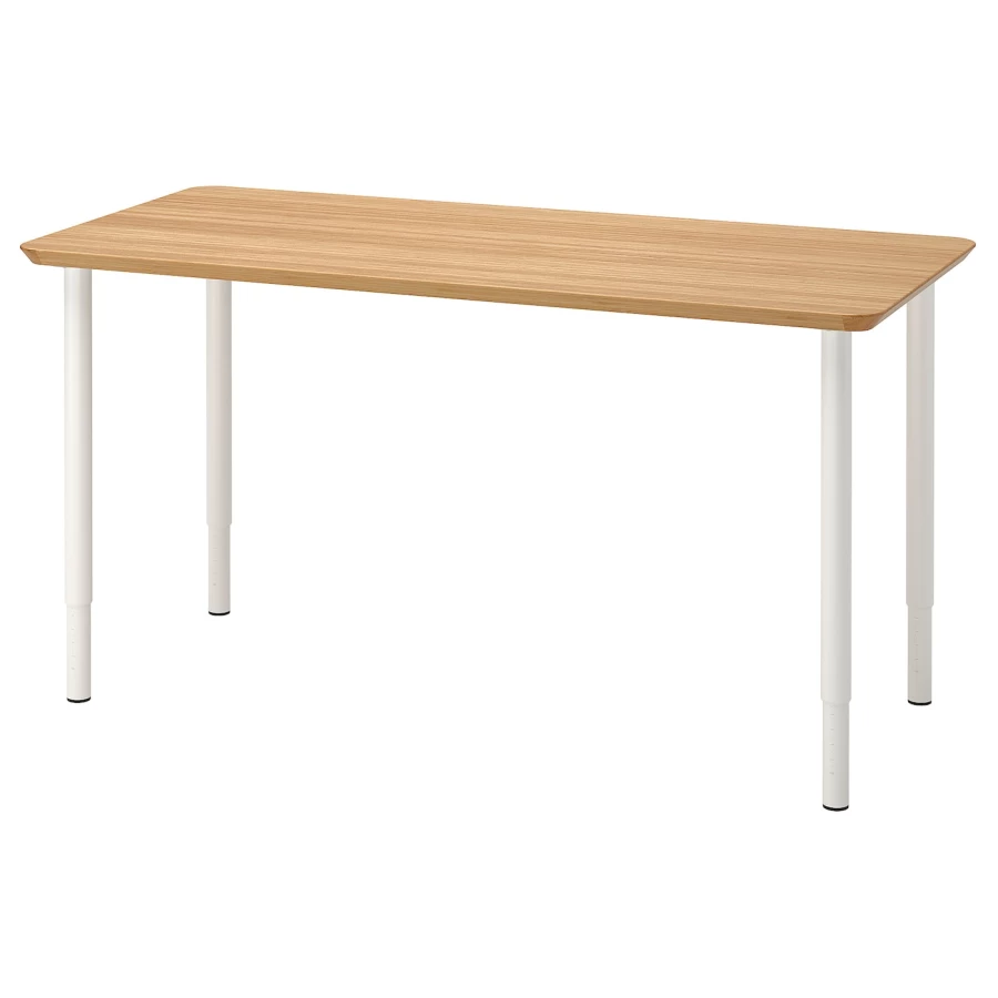 Письменный стол - IKEA ANFALLARE/OLOV, 140х65х63-93 см, бамбук/белый, АНФАЛЛАРЕ/ОЛОВ ИКЕА (изображение №1)