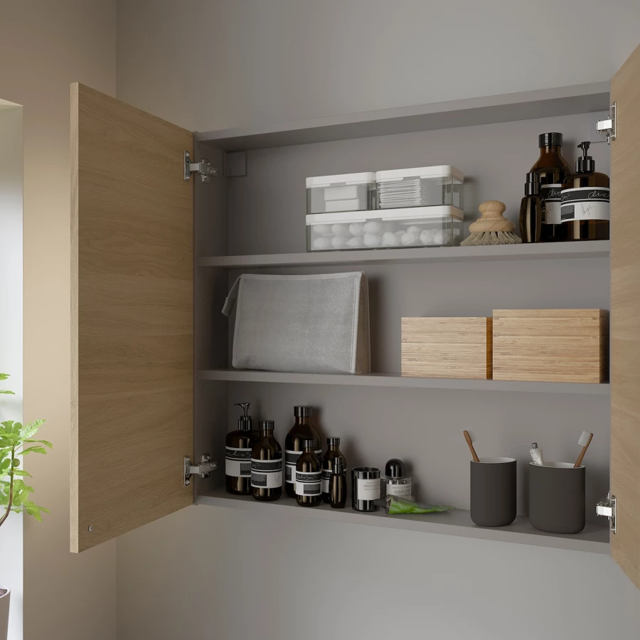 Настенный шкаф для ванной комнаты - ENHET IKEA/ ЭНХЕТ ИКЕА, 80х75х17 см, коричневый (изображение №3)