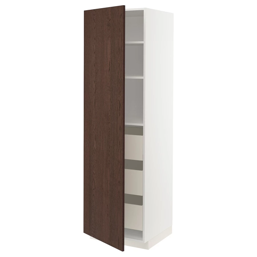 Высокий шкаф - IKEA METOD/MAXIMERA/МЕТОД/МАКСИМЕРА ИКЕА, 60х60х200 см, белый/коричневый (изображение №1)