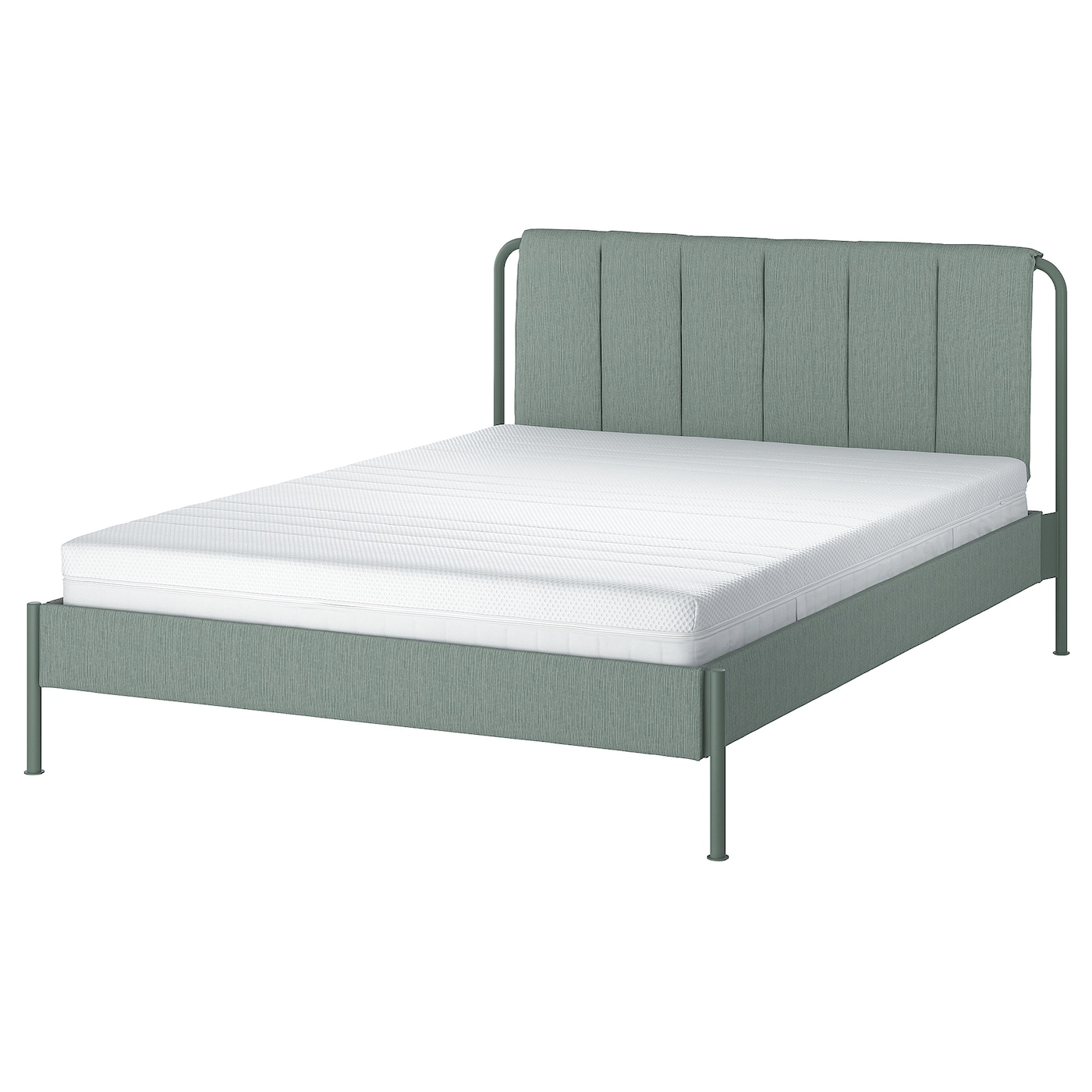 Каркас кровати мягкий с матрасом - IKEA TÄLLÅSEN/TALLASEN, 200х160 см, матрас средне-жесткий, серо-зеленый, ТЭЛЛАСОН ИКЕА