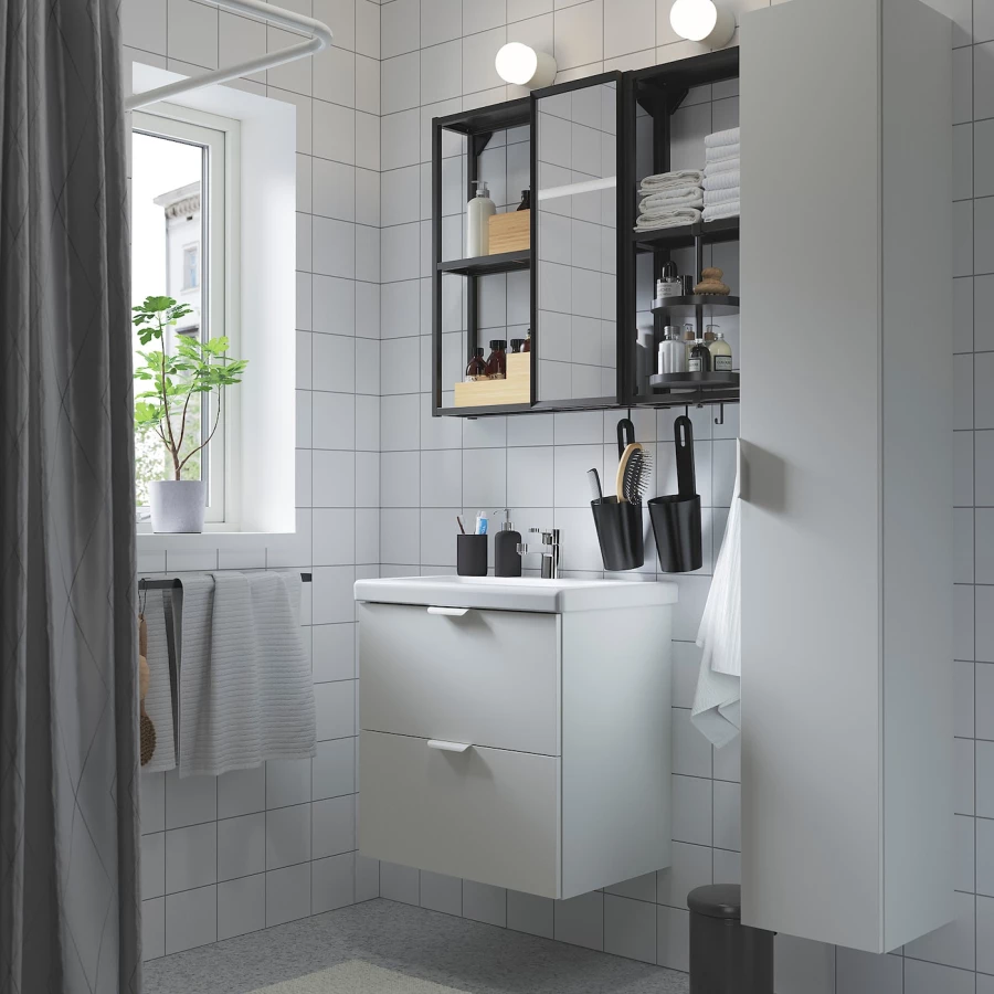 Комбинация для ванной - IKEA ENHET, 64х43х65 см, белый/антрацит, ЭНХЕТ ИКЕА (изображение №2)