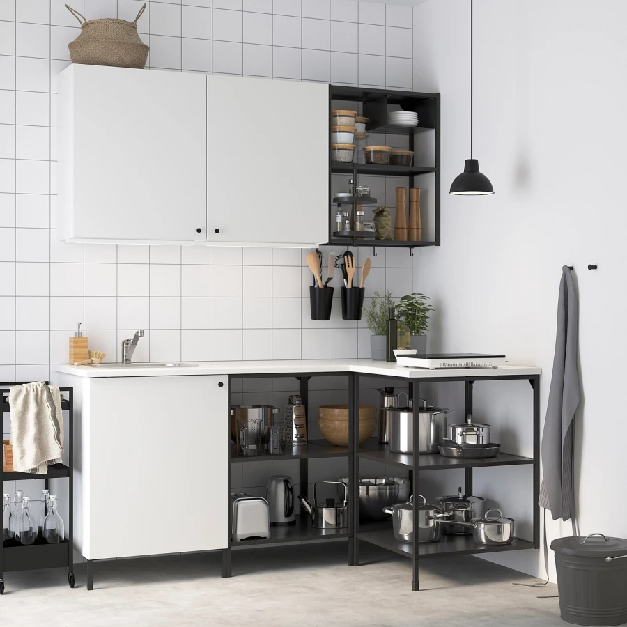 Угловая кухня -  ENHET  IKEA/ ЭНХЕТ ИКЕА, 181,5х75 см, белый/черный (изображение №2)