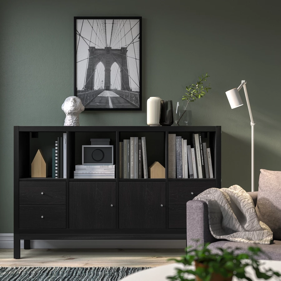 Книжный шкаф - IKEA KALLAX, 77х39х147 см, черно-коричневый, КАЛЛАКС ИКЕА (изображение №4)