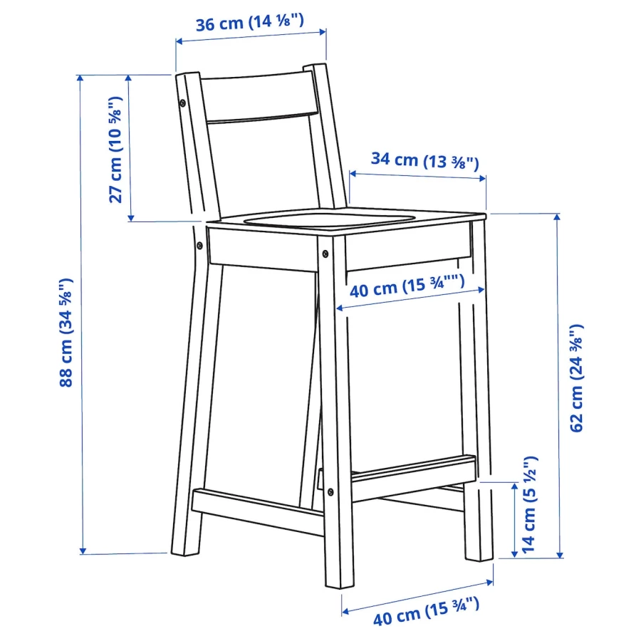 Барный стул со спинкой - NORDVIKEN IKEA/НОРДВИКЕН ИКЕА, 88х40х45 см, белый (изображение №4)