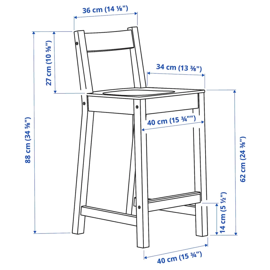 Барный стул со спинкой - NORDVIKEN IKEA/НОРДВИКЕН ИКЕА, 88х40х45 см, белый (изображение №2)