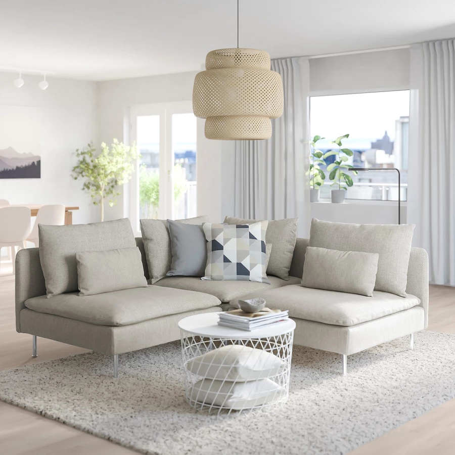 3-местный угловой диван - IKEA SÖDERHAMN/SODERHAMN, 99x192см, серый/светло-серый, СЕДЕРХАМН ИКЕА (изображение №2)