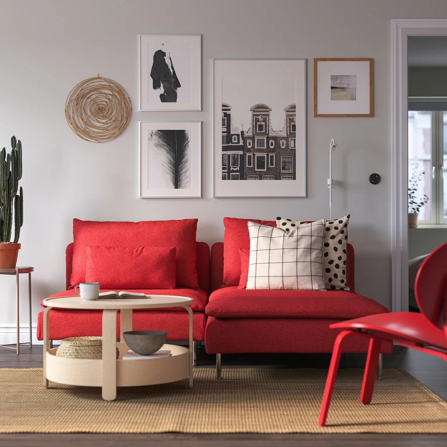 2-местный диван с шезлонгом - IKEA SÖDERHAMN/SODERHAMN/СЁДЕРХАМН ИКЕА, 186х69х151 см, красный (изображение №2)