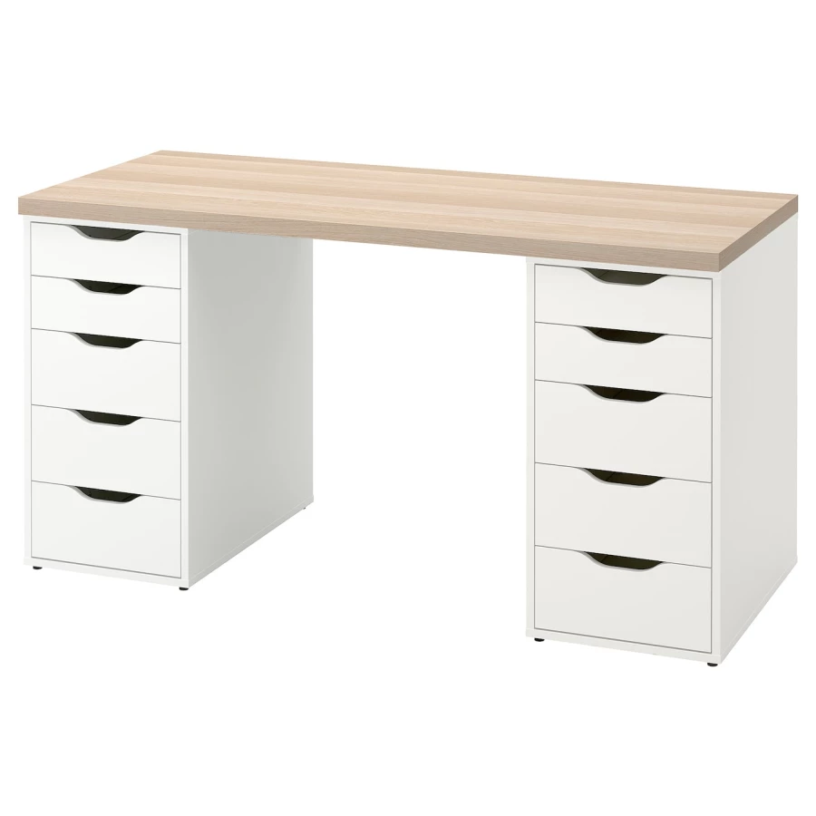 Письменный стол с ящиками - IKEA LAGKAPTEN/ALEX, 140х60 см, под беленый дуб/белый, ЛАГКАПТЕН/АЛЕКС ИКЕА (изображение №1)