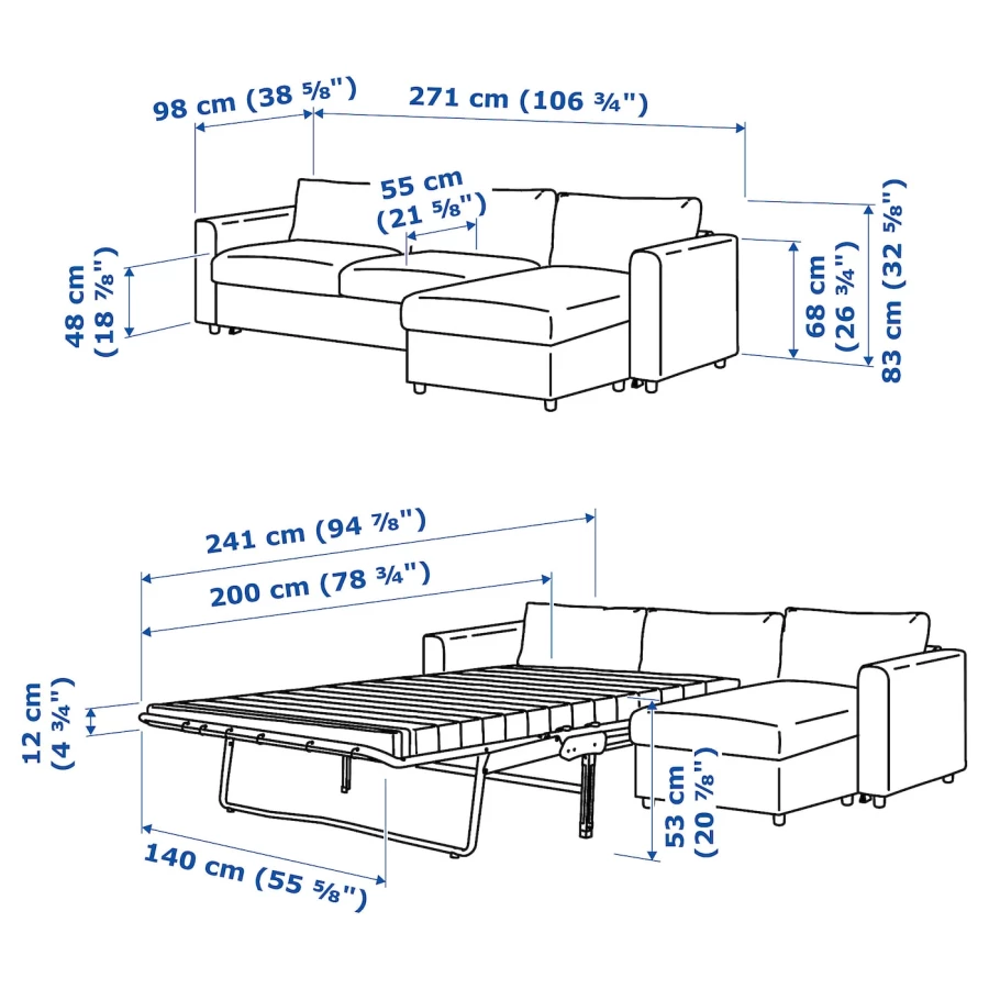 3-местный диван с шезлонгом - IKEA VIMLE, 271х98х83 см, черный, кожа, ВИМЛЕ ИКЕА (изображение №9)