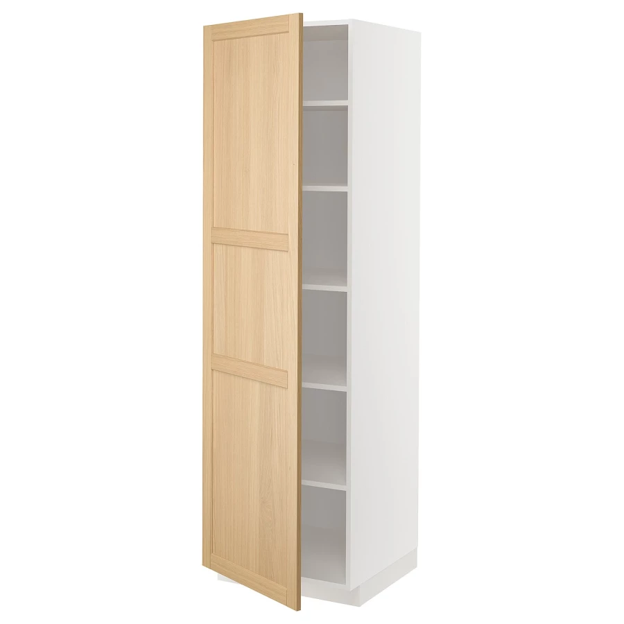 Высокий кухонный шкаф с полками - IKEA METOD/МЕТОД ИКЕА, 200х60х60 см, белый/светло-коричневый (изображение №1)