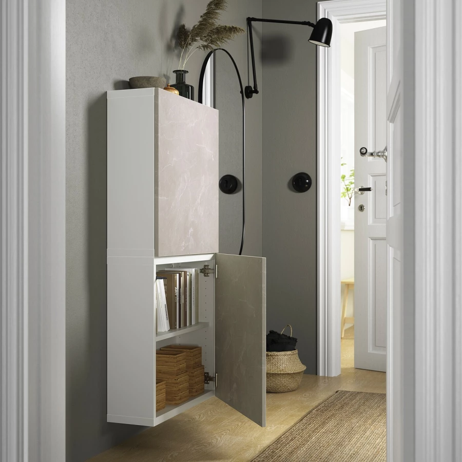 Настенный шкаф - BESTÅ / BESTА IKEA/  БЕСТА ИКЕА,  60х128 см, белый/бежевый (изображение №2)