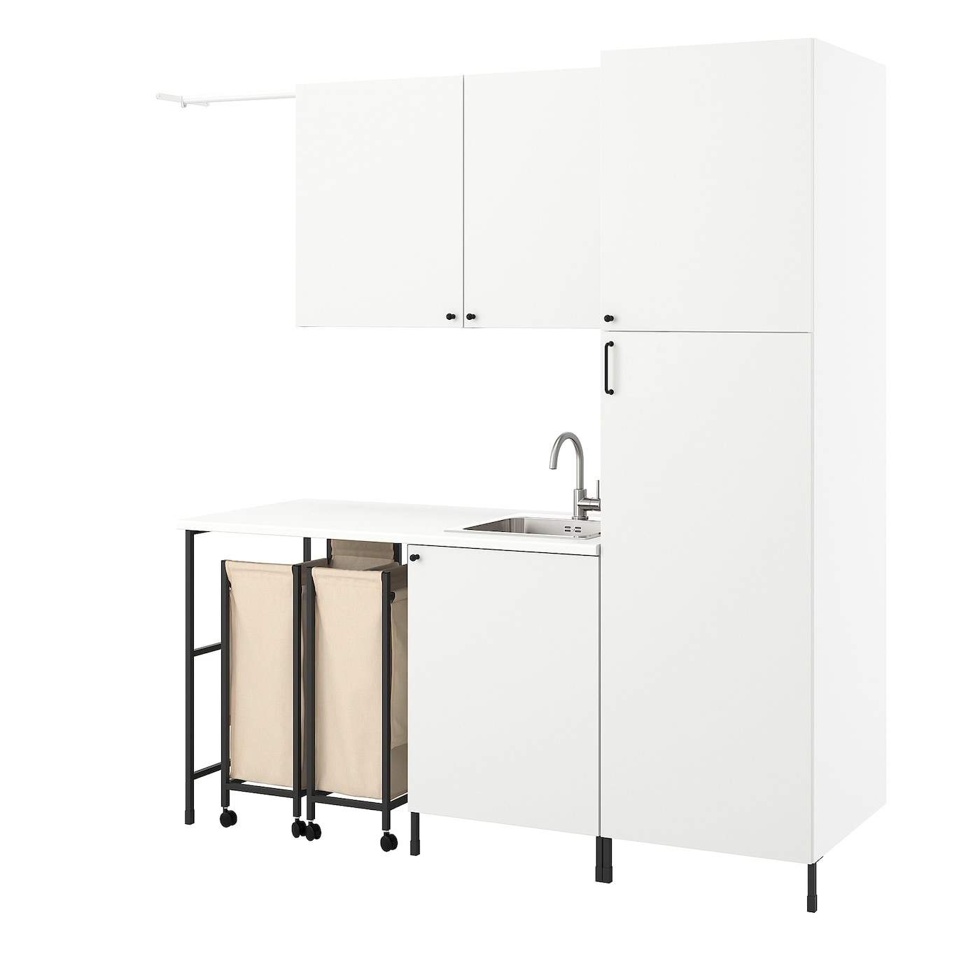 Комбинация для ванной - IKEA ENHET,  190x63.5x222.5 см, белый/антрацит, ЭНХЕТ ИКЕА