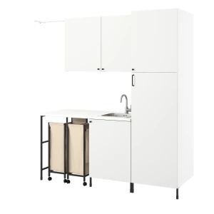 Комбинация для ванной - IKEA ENHET, 190x63.5x222.5 см, белый/антрацит, ЭНХЕТ ИКЕА
