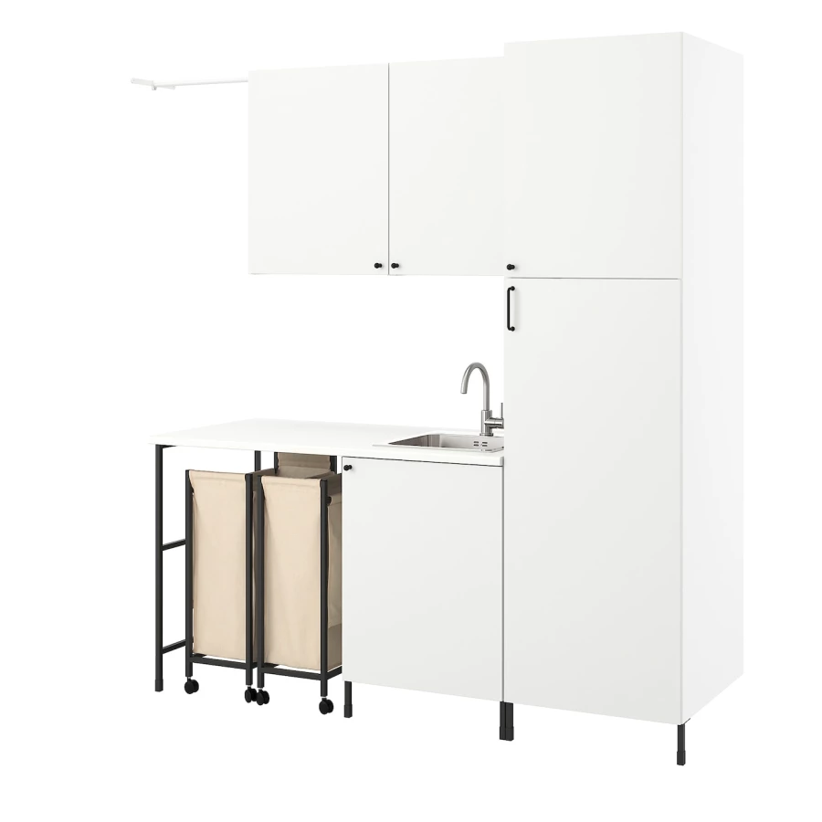 Комбинация для ванной - IKEA ENHET,  190x63.5x222.5 см, белый/антрацит, ЭНХЕТ ИКЕА (изображение №1)