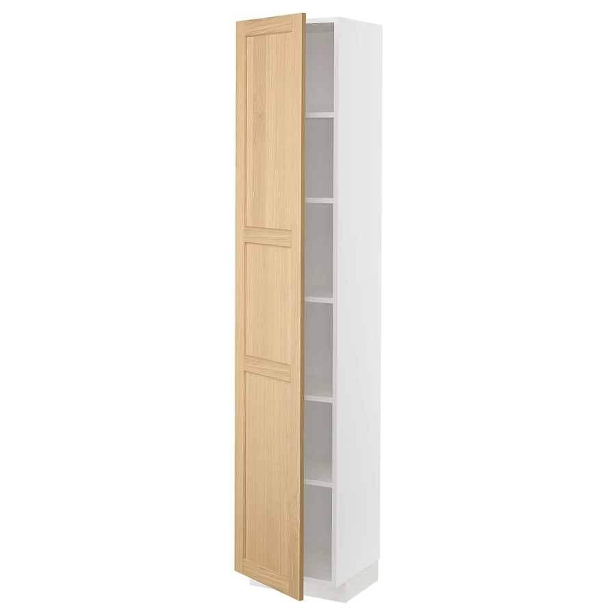 Высокий кухонный шкаф с полками - IKEA METOD/МЕТОД ИКЕА, 200х37х40 см, белый/светло-коричневый (изображение №1)