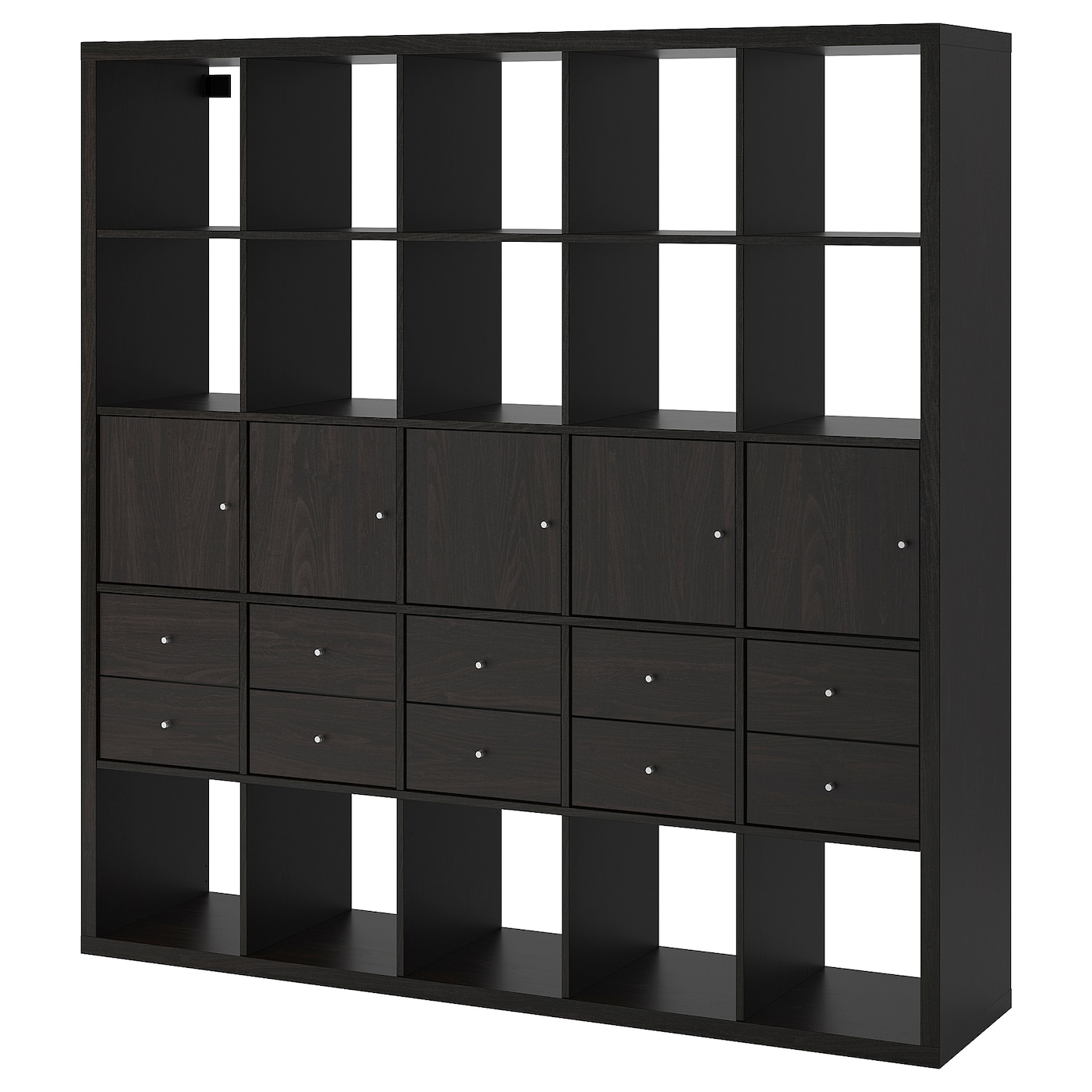 Стеллаж 25 ячеек с ящиками и дверцами - IKEA KALLAX, 182х182 см, черный, КАЛЛАКС ИКЕА