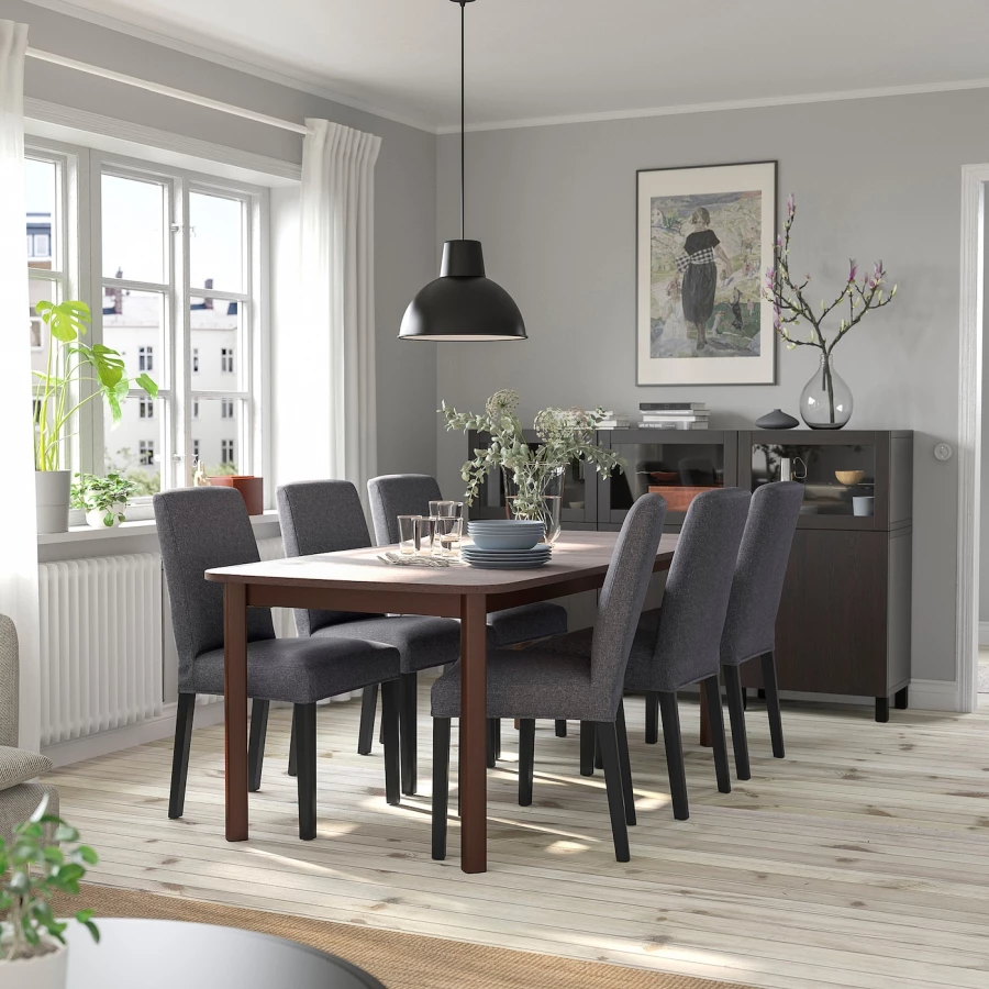 Стол+6 стульев - STRANDTORP  / BERGMUND IKEA/ СТРАНДТОРП/БЕРГМУНД ИКЕА, 205х95х75 см, серый/коричневый (изображение №2)