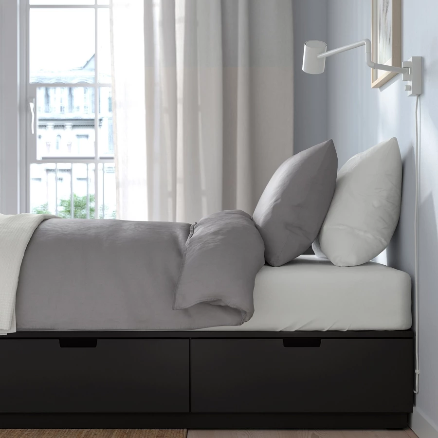 Каркас кровати с местом для хранения и матрасом - IKEA NORDLI, 200х90 см, матрас средне-жесткий, черный, НОРДЛИ ИКЕА (изображение №6)