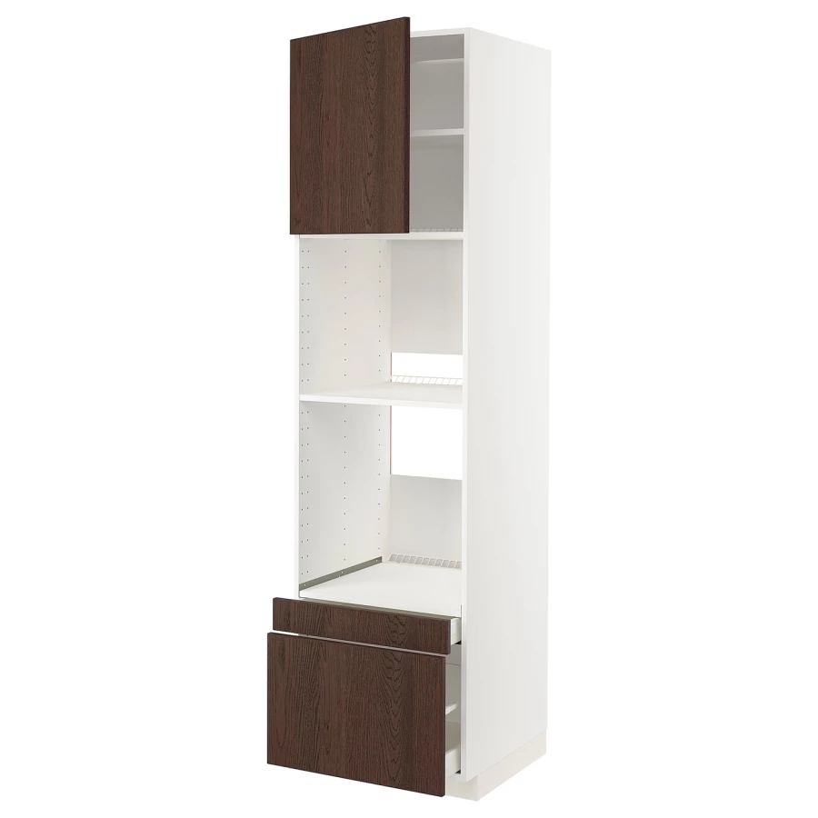 Высокий шкаф - IKEA METOD/MAXIMERA/МЕТОД/МАКСИМЕРА ИКЕА, 200х60х60 см, белый/коричневый (изображение №1)