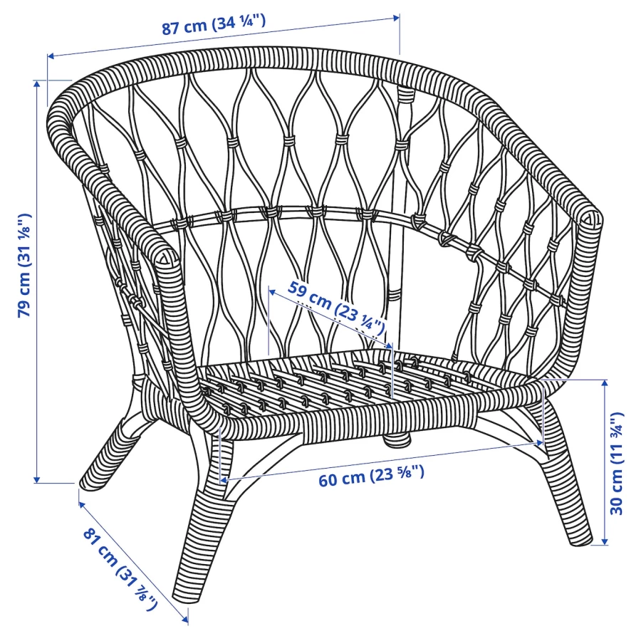 Кресло садовое - IKEA STOCKHOLM, 79х87 см, светло-коричневый, СТОКГОЛЬМ ИКЕА (изображение №3)