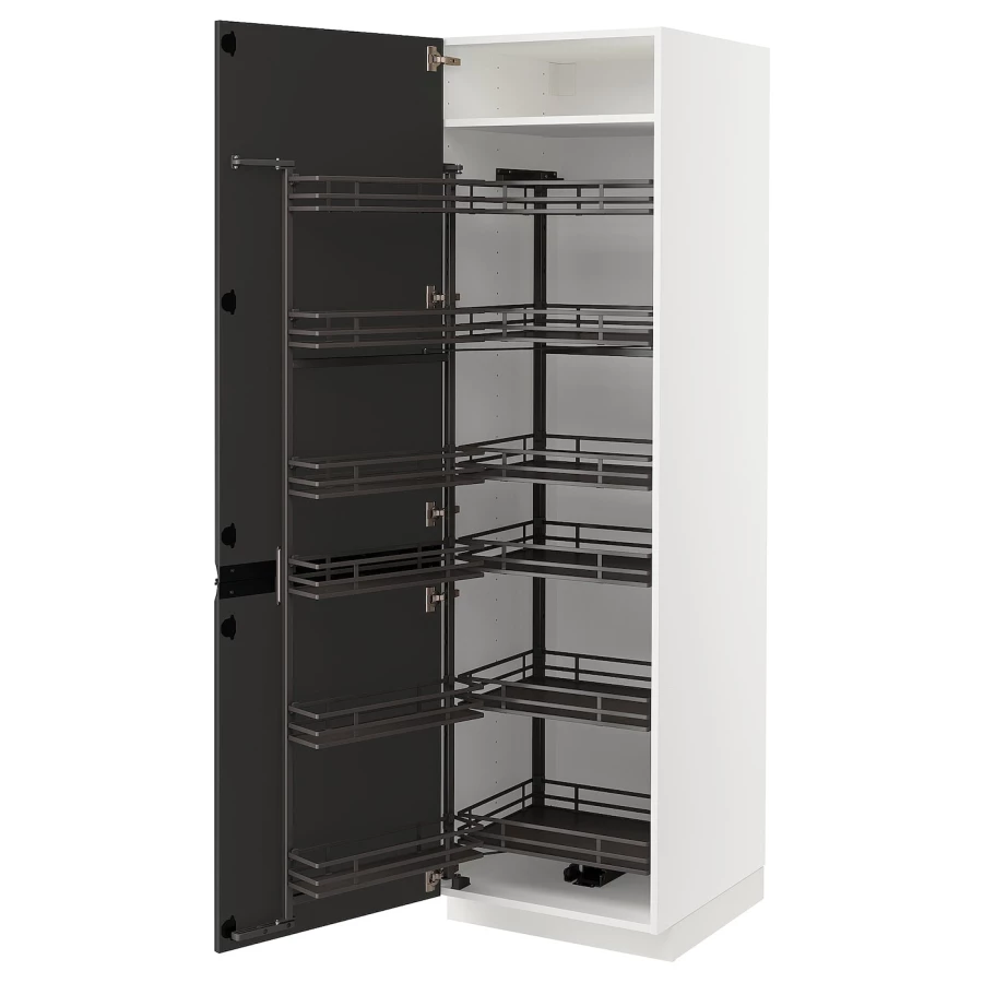 Высокий шкаф с выдвижной кладовой - IKEA METOD/МЕТОД ИКЕА, 60х60х200 см, черный/белый (изображение №1)