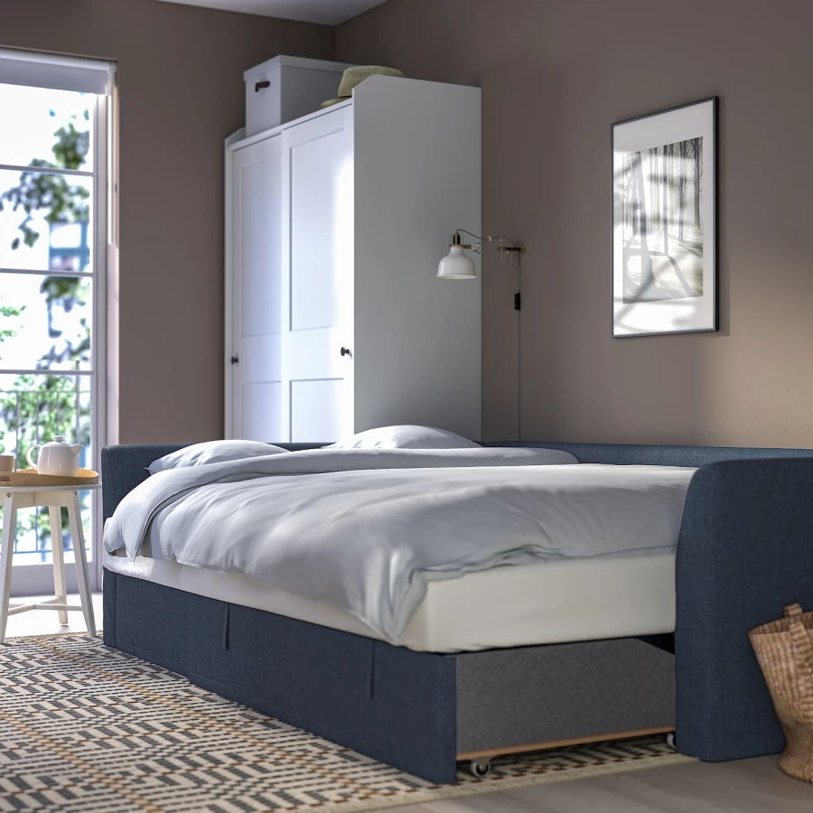 Угловой диван со спальной функцией - IKEA HOLMSUND/ГОЛЬМСУНД ИКЕА, 151/230х90х96 см, темно-синий (изображение №3)