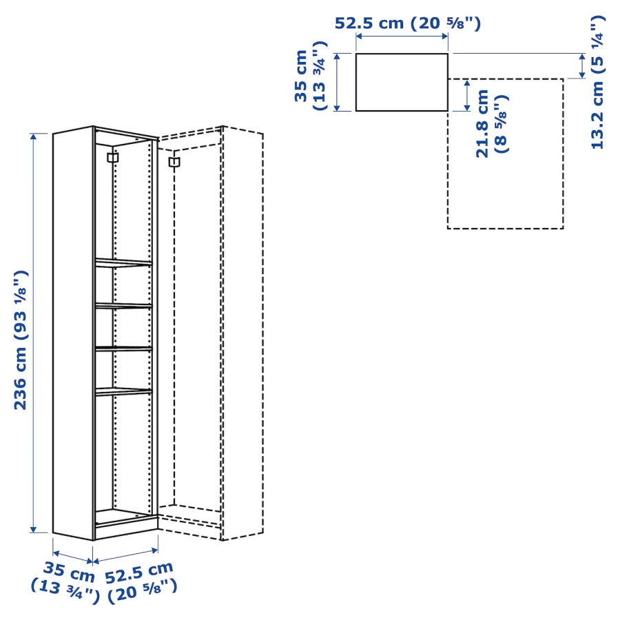 Дополнительный угловой модуль д/гардероба/4 полки - IKEA PAX,  53x35x236, белый, ПАКС ИКЕА (изображение №3)