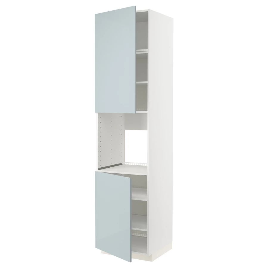 Кухонный шкаф-пенал - IKEA METOD/МЕТОД ИКЕА, 240х60х60 см, белый/голубой глянцевый (изображение №1)