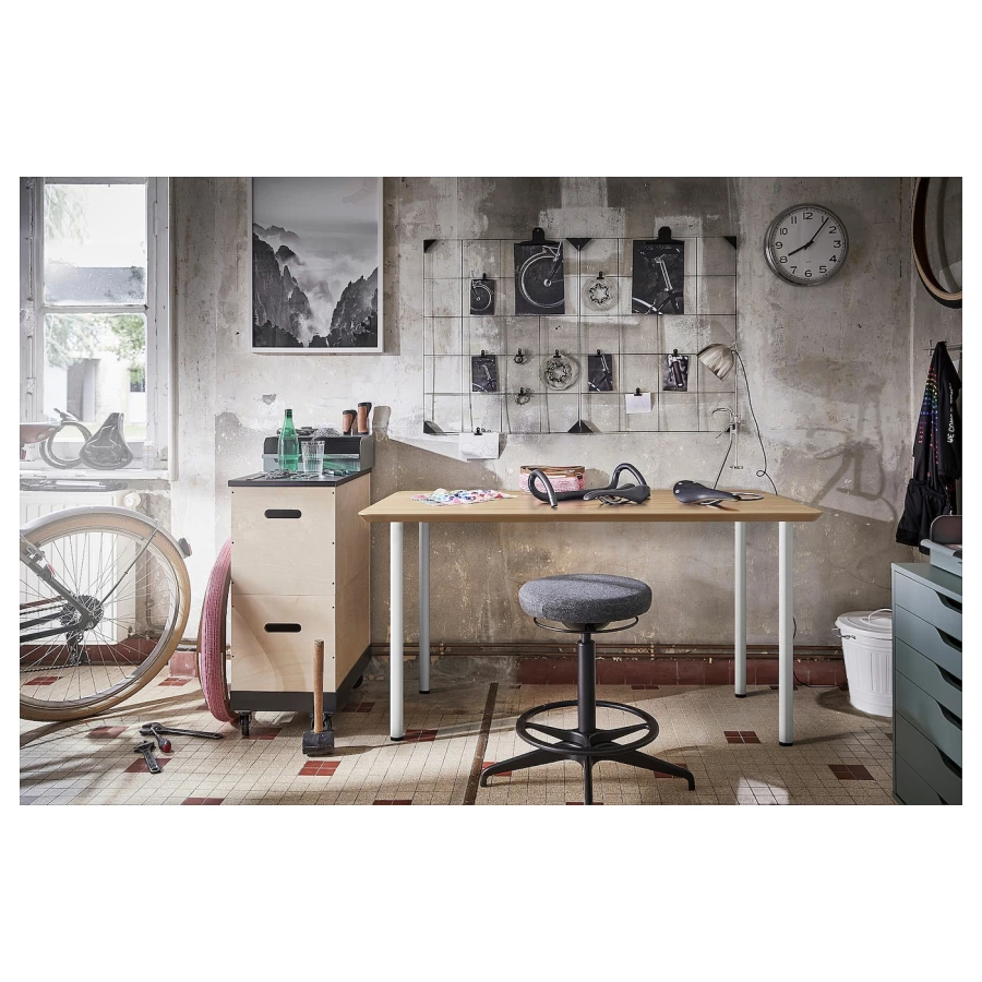 Письменный стол - IKEA ANFALLARE/ADILS, 140x65 см, бамбук/белый, АНФАЛЛАРЕ/АДИЛЬС ИКЕА (изображение №5)